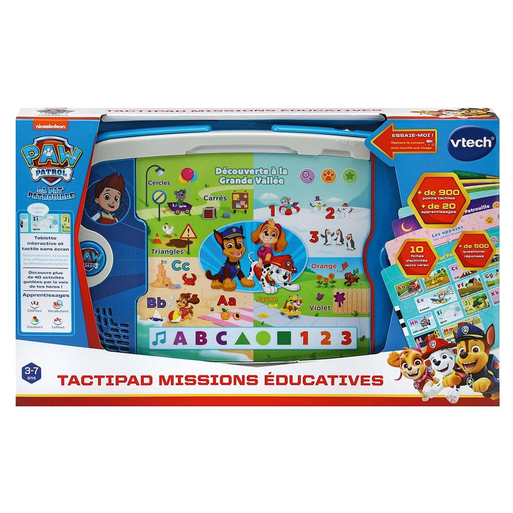 VTech - Pat' Patrouille, TactiPad Missions Éducatives, Tablette Tactile Enfant sans Écran, Fiches d'Activités et Jeux Éducatifs, Jouet Paw Patrol, Cadeau Enfant de 3 Ans à 7 Ans - Contenu en Français