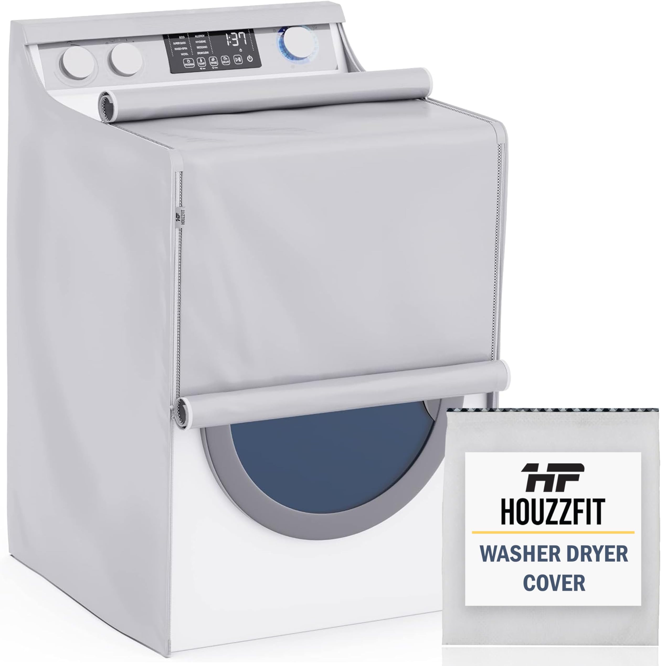 Washer and Dryer Covers for the Top-Thick Fabric Washing Machine Cover for Top Load - Silver Waterproof and Dustproof Washer Dryer Covers with Smooth Zipper and Velcro - 29 x 28 x 43 Inches.