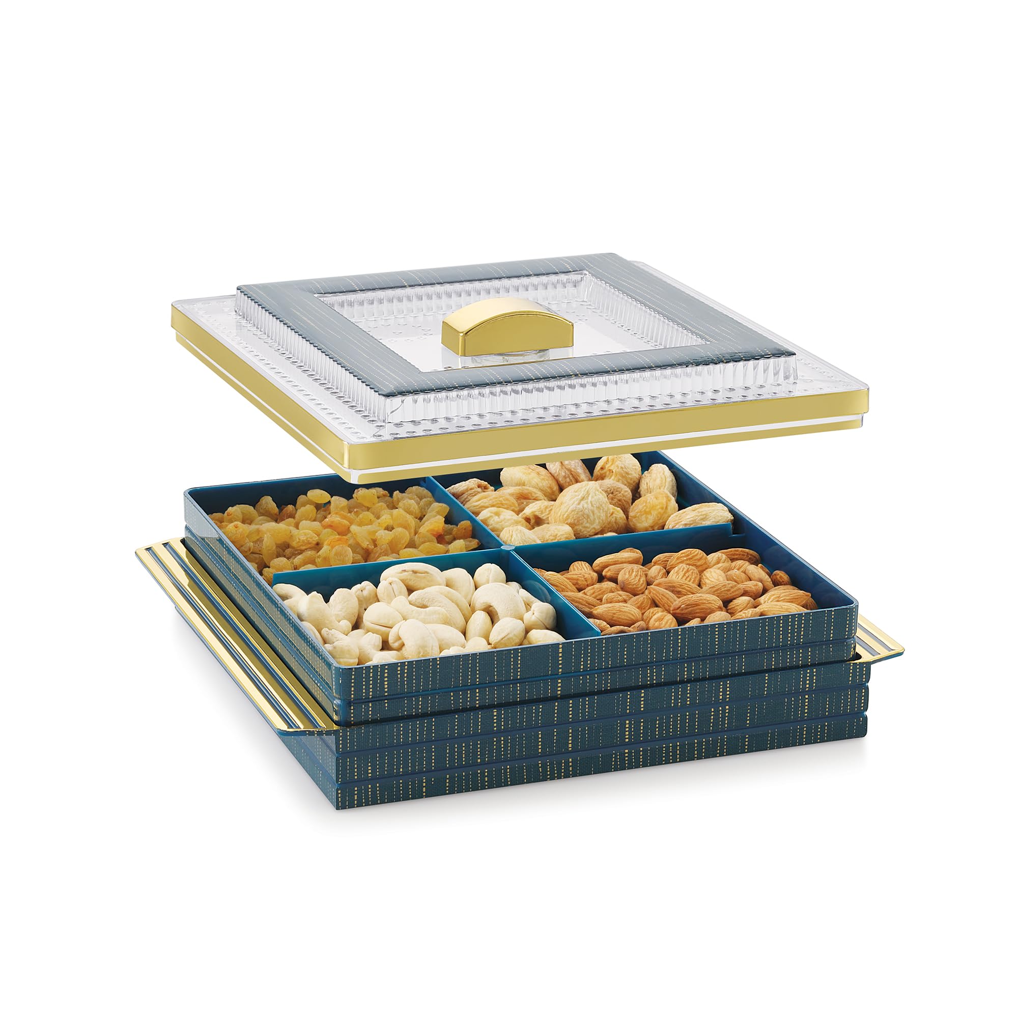 LUCIDO Multipurpose Dry Fruit Traditional Storage Container with Lid & Serving Tray for Kitchen (Set of 1, Blue) (B0CFF6QB1P) Amazon Price History, Amazon Price Tracker