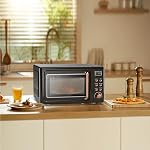 LDAILY 0.7Cu.ft Rétro four micro-ondes, 700W Micro-ondes Compact de comptoir avec 5 Niveaux de puissance, Menus de cuisine automatique, Table tournante en verre, Serrure enfant & Table tournante en verre pour appartement, Dorm (Or)
