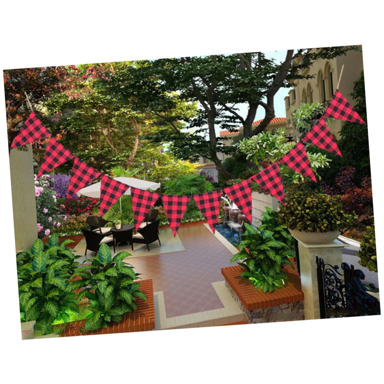 Abaodam 3piezas Banderín Decorativo De Triángulo Diseño Cuadros Rojos y Negros Para Fiestas y Celebraciones Al Aire