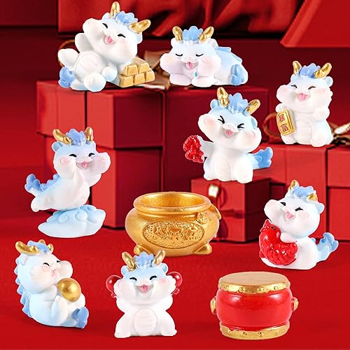 Estatuilla de dragón en miniatura 2024 para festivales, resina del zodiaco, accesorios de dragón, estatua de dragón chino, decoración de año nuevo