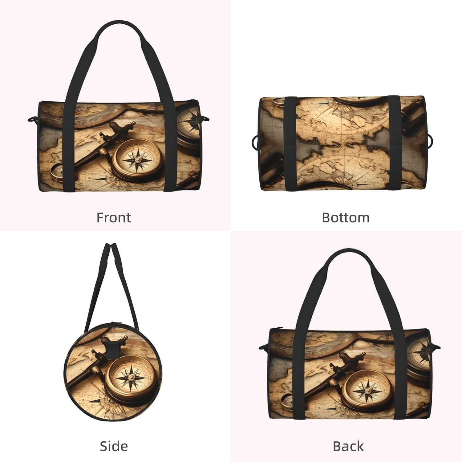 Compass And Old World Map Print Sports Tote Bag Lightweight Water-Resistant Gym Backpack Travel Supplies