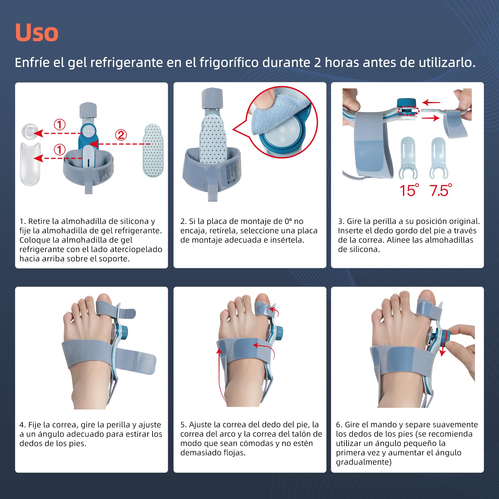 Tech Love Corrector De Juanetes Almohadilla de gel Refrescante,Enderezador Del Dedo Gordo Del Pie,Férula Para Juanete Mujeres,Corrector Dedos En Martillo Para El Alivio Hallux Valgus Unisex Azul