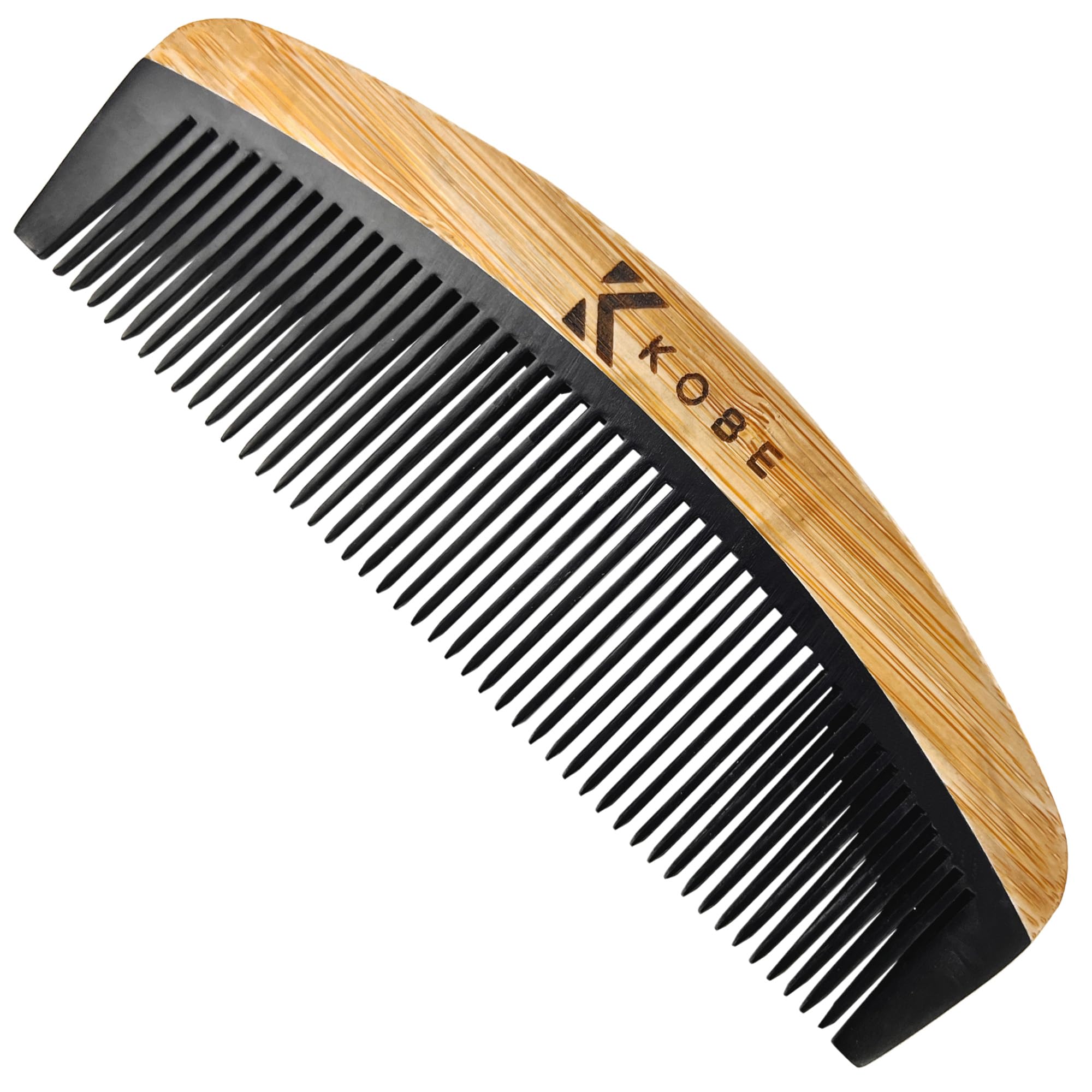 Kobe Pro Wood-Handled Fine-Tooth Curved Comb - Gentle Plastic Bristles - Professional Hair Styling and Detangling Tool - All Hair Types - Compact, Travel-Friendly