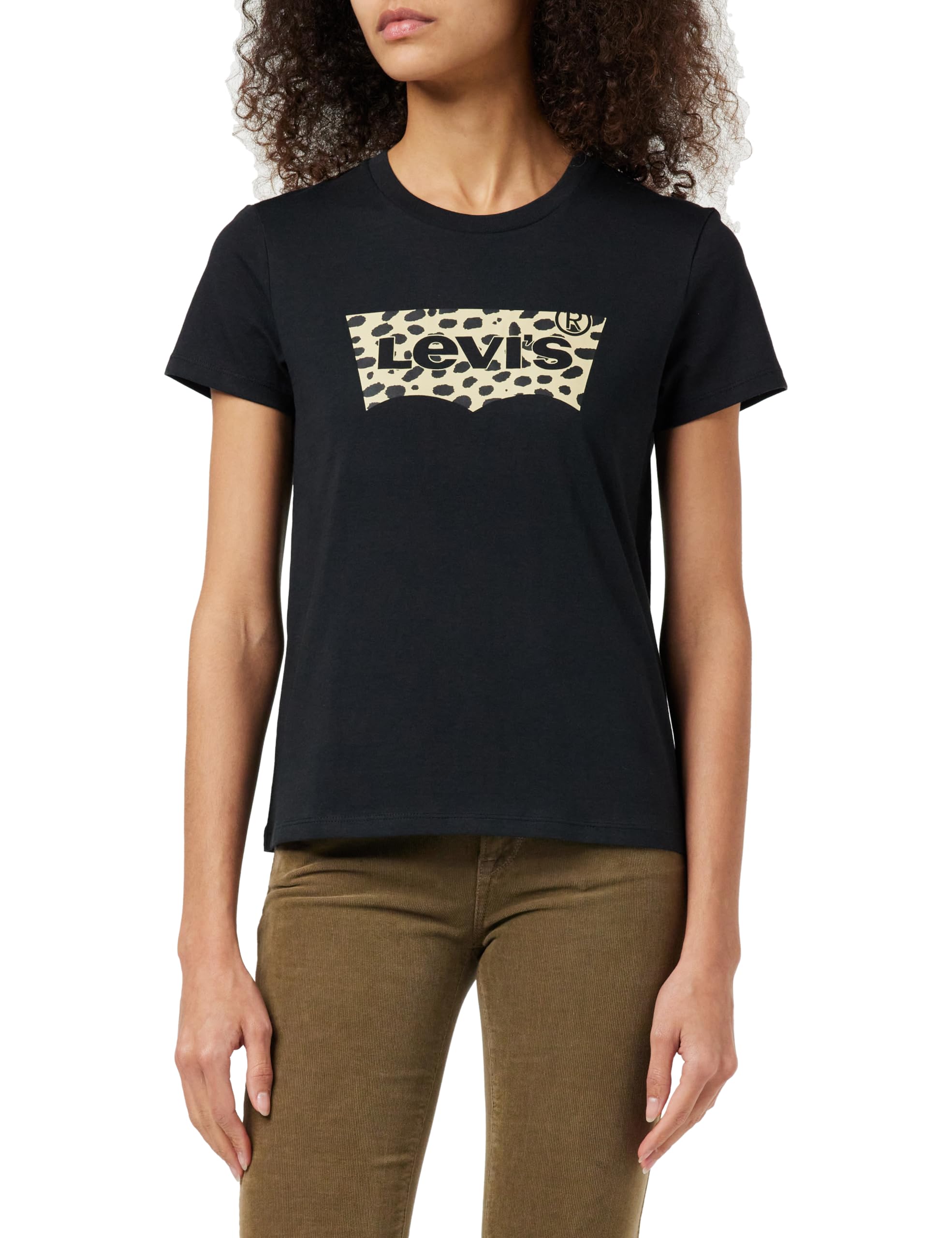 Levi's Women's The Perfect Tee- Pattern Batwing Logo T-Shirt, Bw Leopard Caviar, L