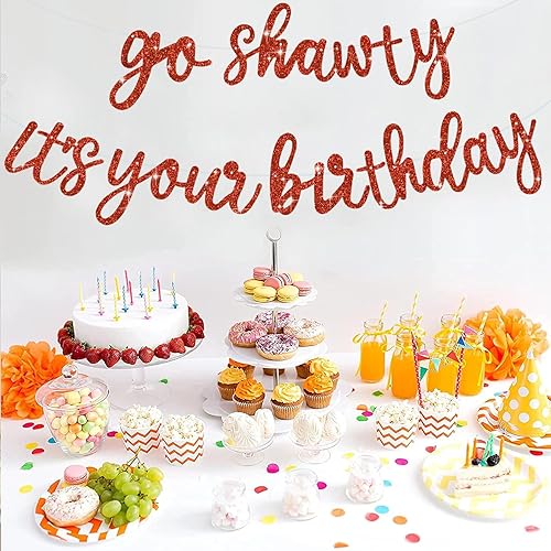 Miniatura 5 de BEISHIDA Cartel de Red Go Shawty It's Your Birthday, 11.4 pies, NO DIY, cartel de feliz cumpleaños con purpurina con temática de hip hop,