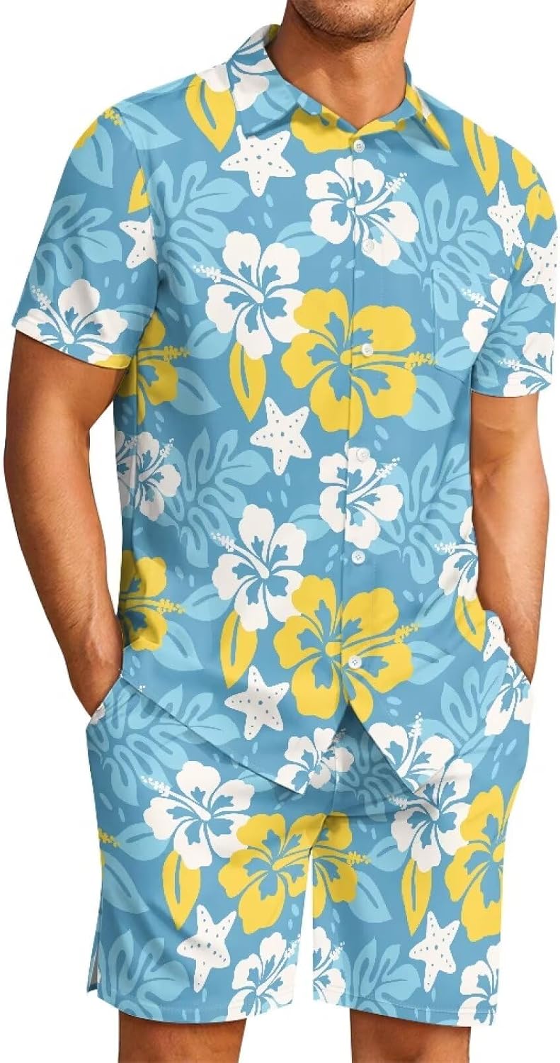 Matchable Couple Hawaiian Luau Men Shirt or Women V-Neck Jumpsuit with Pockets