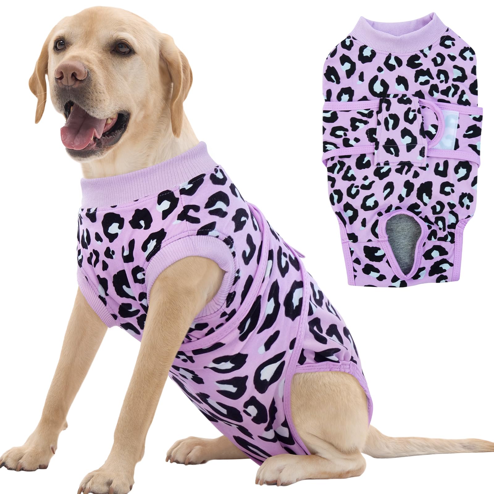 Photo 1 of FUAMEY Recovery Suit for Dogs After Surgery,Soft Breathable Dog Bodysuit E-Collar & Cone Alternative Surgical Suit,Male Female Dog Neuter Spay Suits Anti Licking Wounds Onesie Purple Leopard XL
