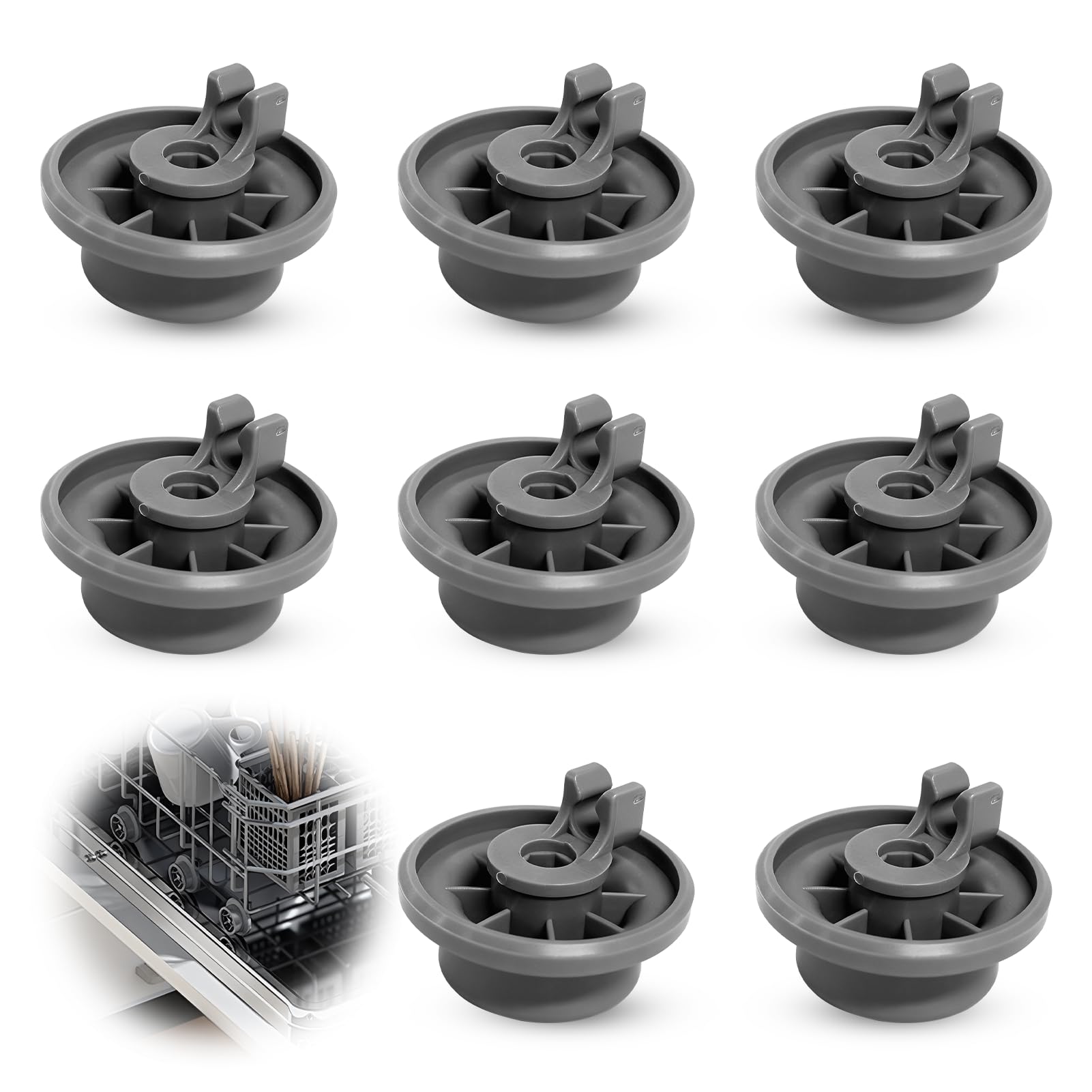 Roulette Lave Vaisselle pour Panier Inférieur, Lot de 8 Basket Roller Universel Haute Résistance, Compatible avec Bosch & Siemens, Réparation Rapide du Panier de Lave-Vaisselle Couvert, Modèle 165314 - 2