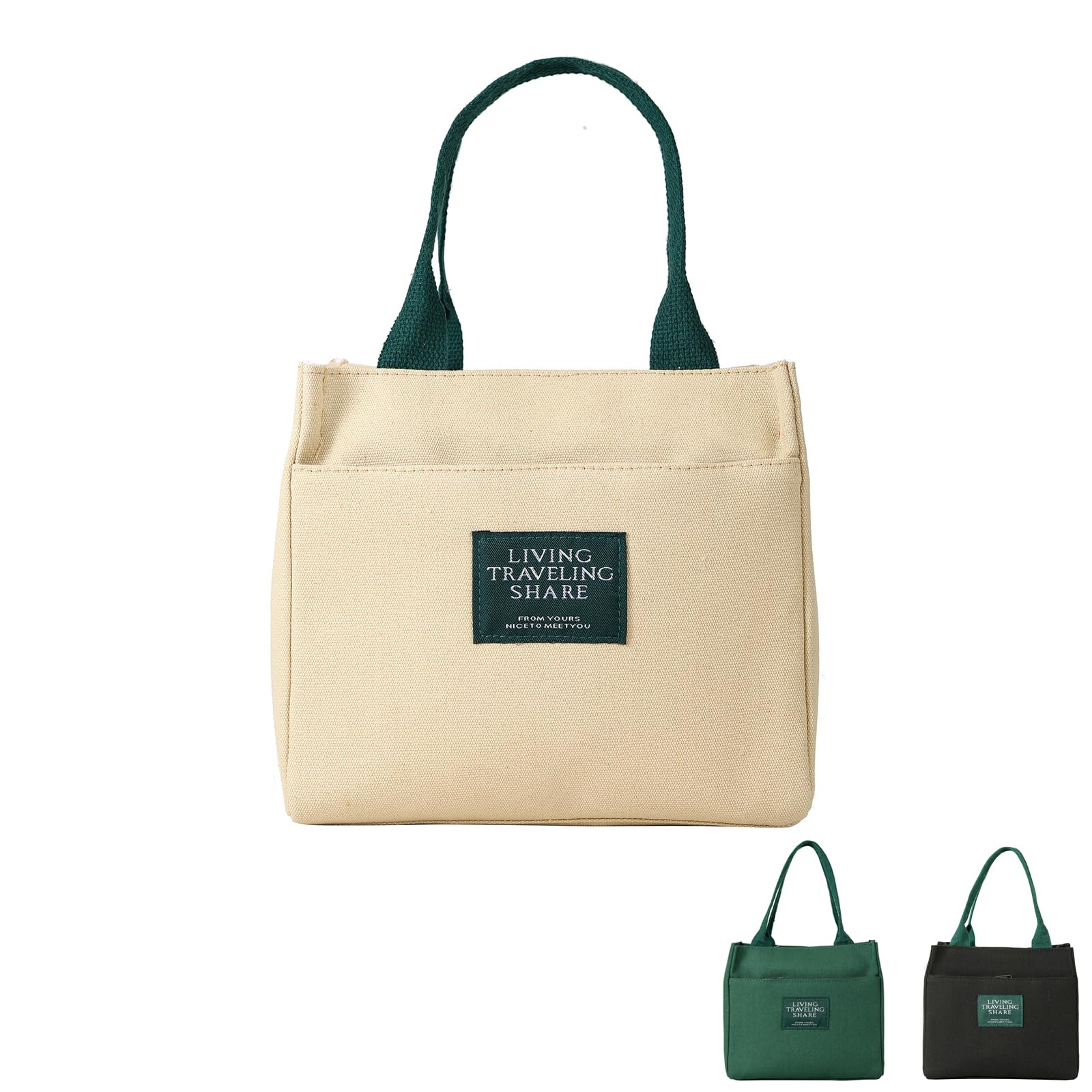 Dylon Kailer Canvas Tote Lunch Bag for Women Men Adult with Zipper Reusable for Shopping Work Office Travel Picnic (Beige)