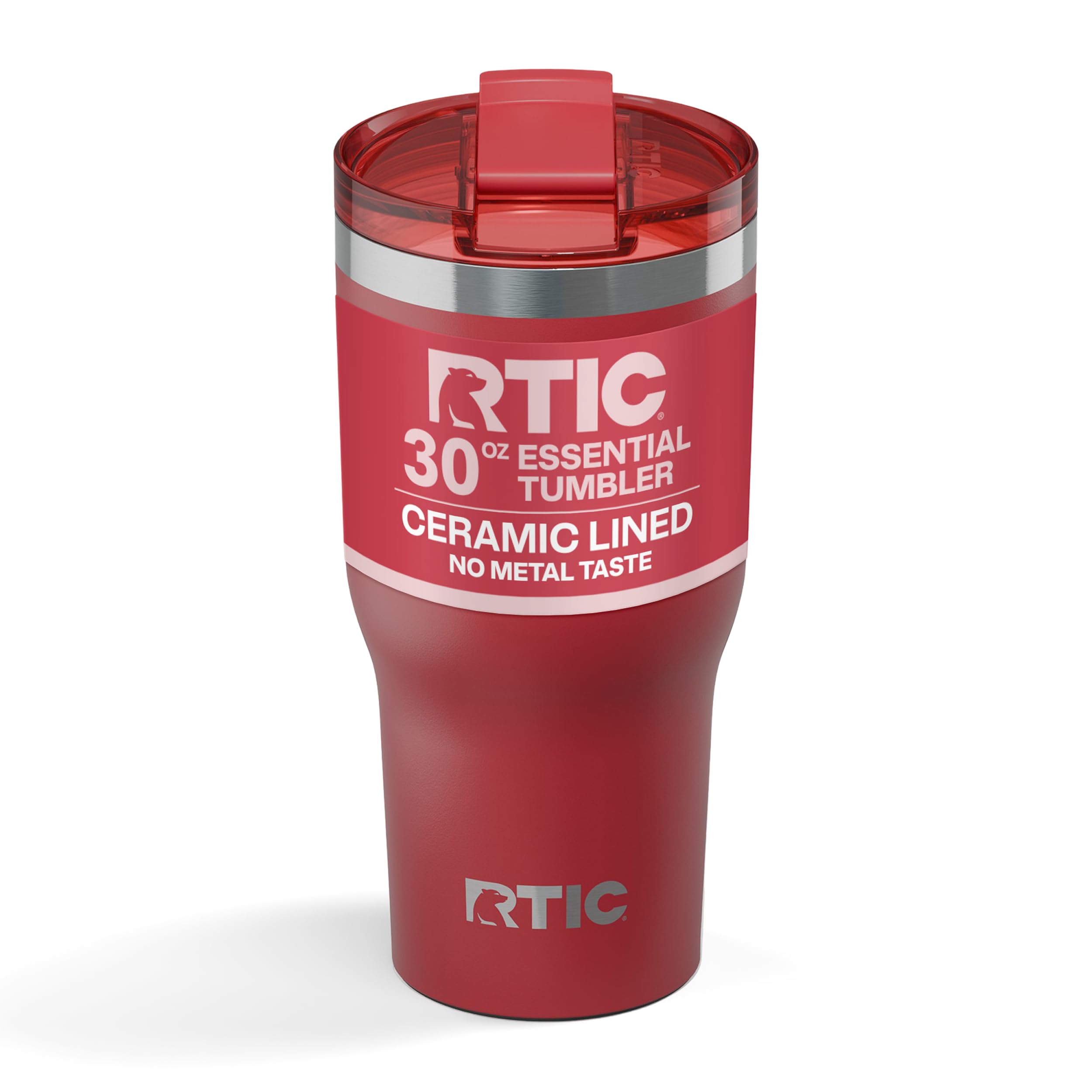RTIC 30oz Essential Tumbler with Lid, Ceramic Lined, Insulated, Stainless Steel, Metal, Double Wall Vacuum-Insulation, Travel Cup for Iced Coffee, Tea, Hot and Cold Drink, Flag Red