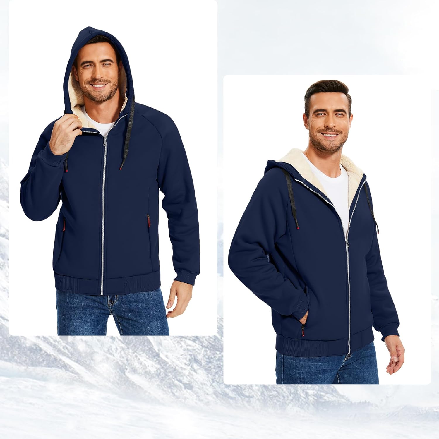 Flygo Sherpa Hoodies for Men Zip Up Winter Fleece Lined Hooded Sweatshirt Heavyweight Warm Jackets - Image 5