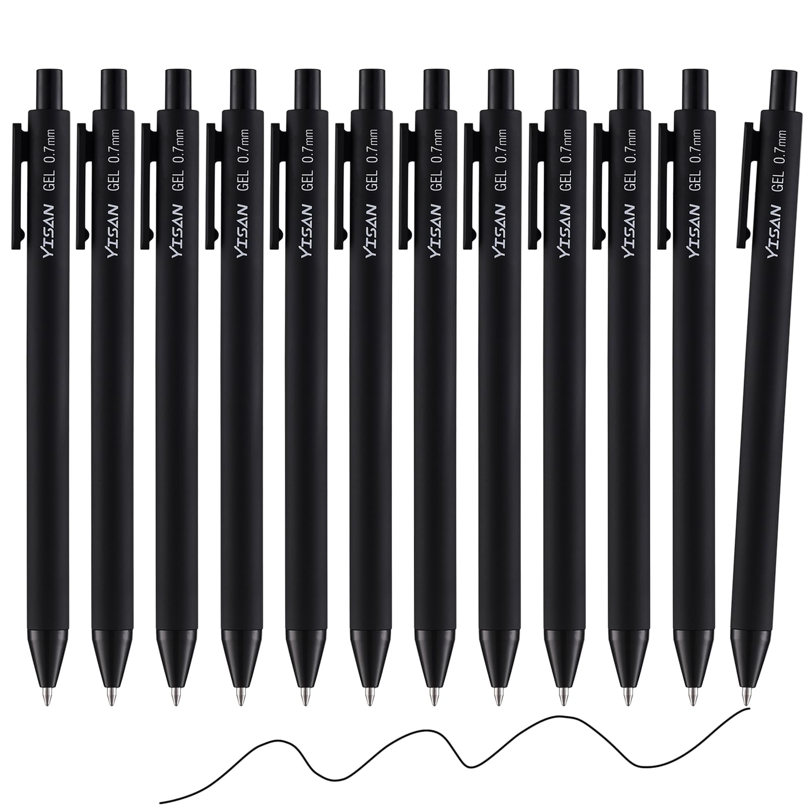 YISAN Black Gel Pens 12 Pack,Retractable Bullet Tip 0.7 mm,Journal Pens Fast Dry,Smooth Writing for Journaling and Note Taking,Roller Ball Point,71051