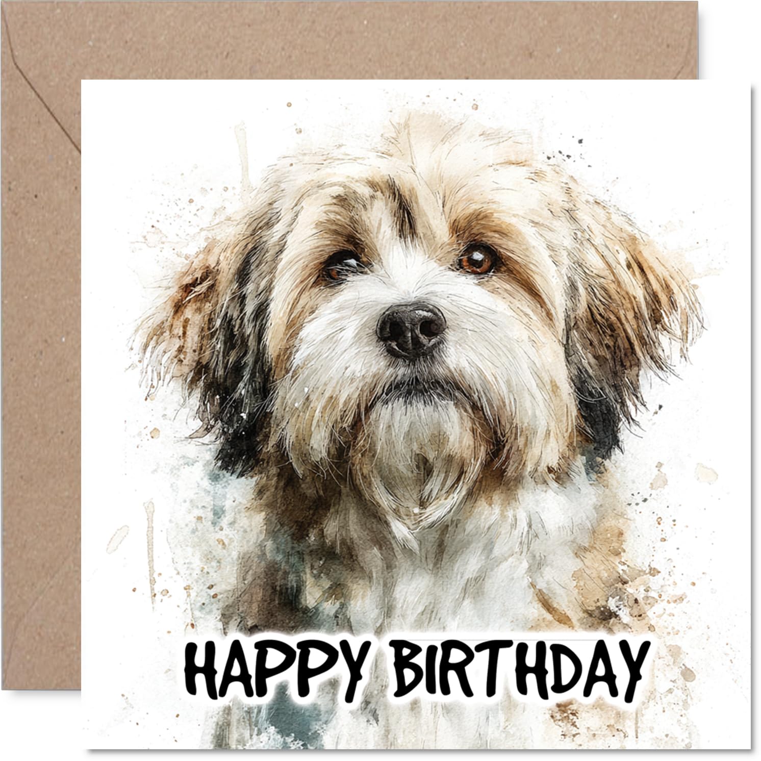 Lhasa Apso Birthday Card for Men Women - Dog Breeds - Happy Birthday Card for Husband Nanny Colleague Nan, 145mm Bday Greeting Cards