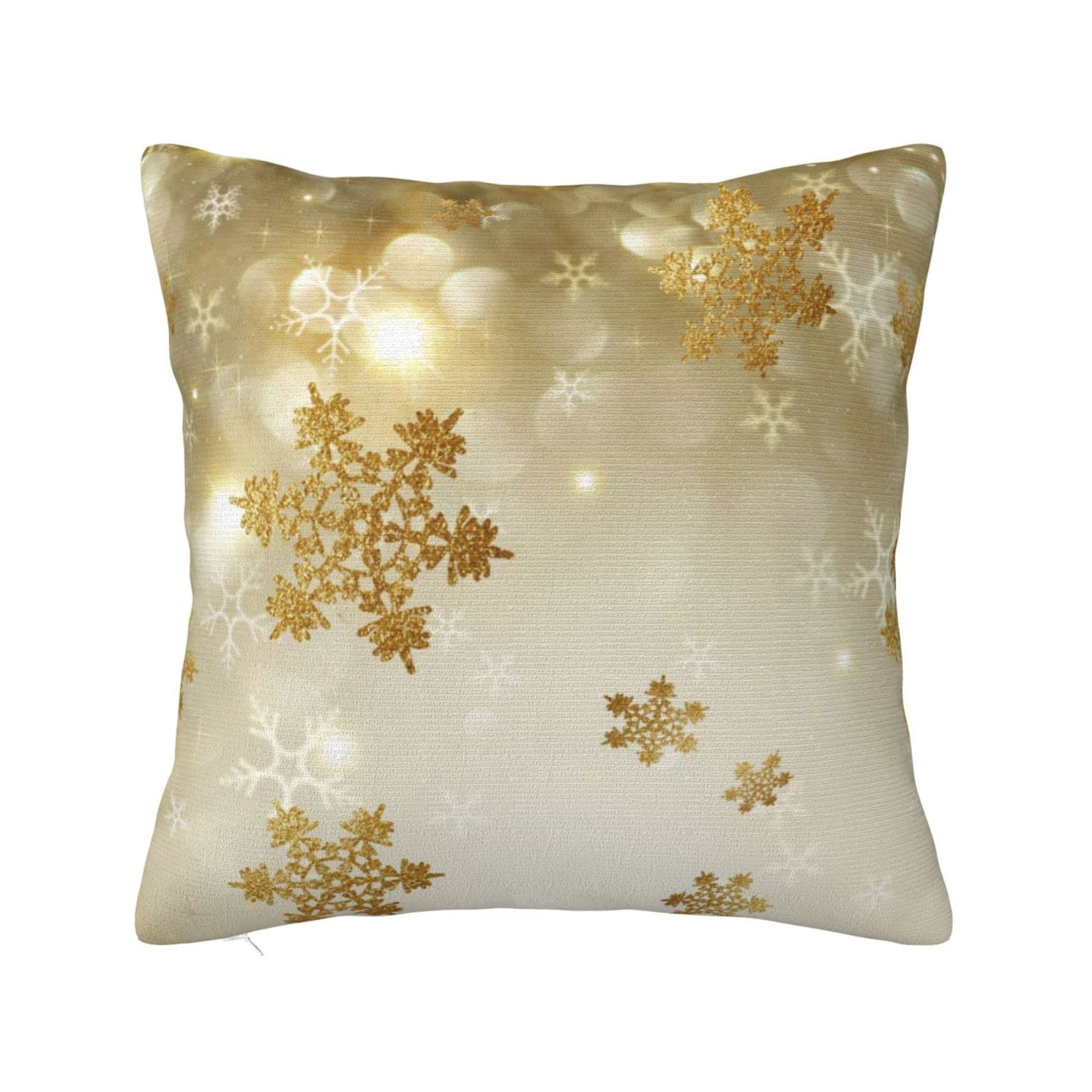 Gold Silk Christmas Print Cushion Covers,Square Pillow Case Home Decorative For Men/Women Living Room Bedroom Sofa Chair 26"X26"