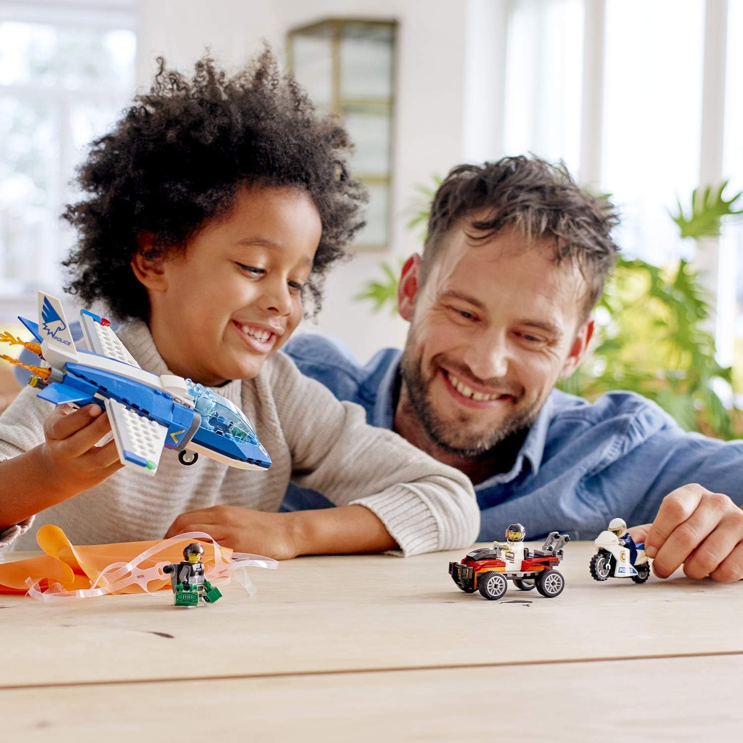 City Police Sky Police Parachute Arrest Playset, Toy Jet & Buggy Car, Police Toys for Kids