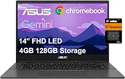 Laptop ASUS Chromebook CM14 (LED FHD de 14 polegadas antirreflexo, MediaTek Kompanio 520, armazenamento de 128 GB (eMMC de 64 GB + cartão SD de 64 GB)), casa e estudantes, resistente, bateria de longa