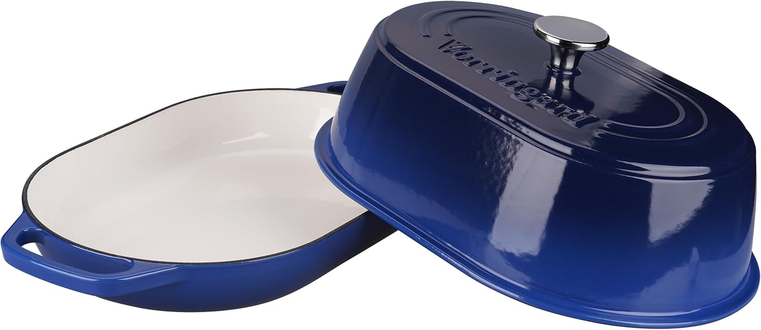 Enameled Cast Iron Dutch Oven Pot with Dome Lid, Oval Bread Oven for Homemade Sourdough Bread Baking, Oven Safe up to 500°F, 6 Quart, Blue - Image 5