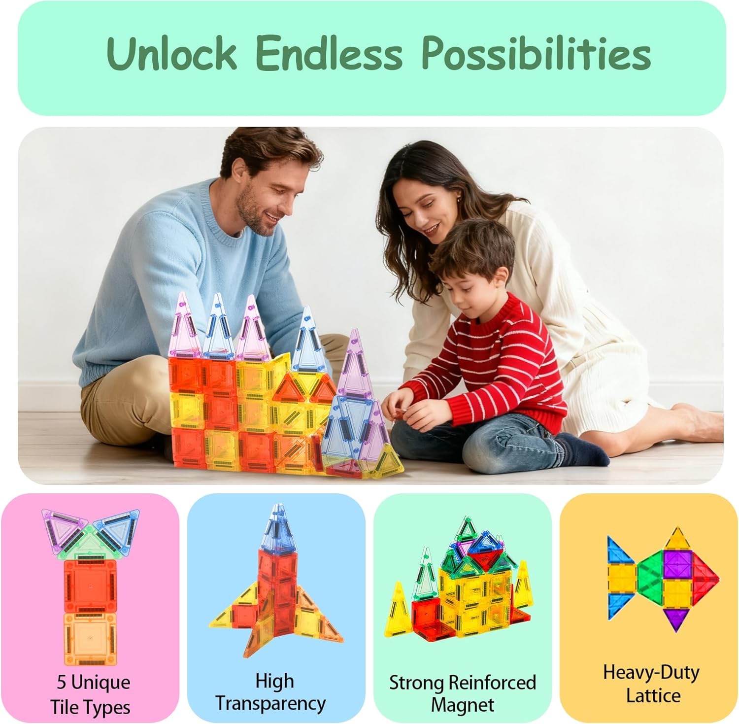56PCS Mini Magnetic Tiles, Portable Magnetic Toys Travel Set, Construction STEM Learning and Playing Toys for Kids, Montessori Toy for Preschool，3+ Year Old Boys Girls Easter Birthday Gifts