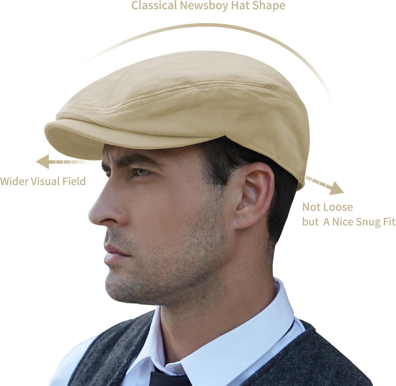 POUDAY Men's Cotton Newsboy Cap Flat Cap Newsboy Hat for Men Cabbie Hat Breathable Soft Summer Hat for Driving Hunting Golf - Image 2