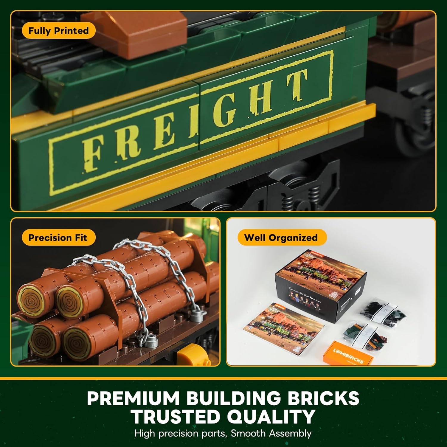 Wild West Freight Train Lighting Building-Bricks Set - Classic 4-4-0 Locomotive Model 1524 Pcs Ideas Kit for Adult and Teens