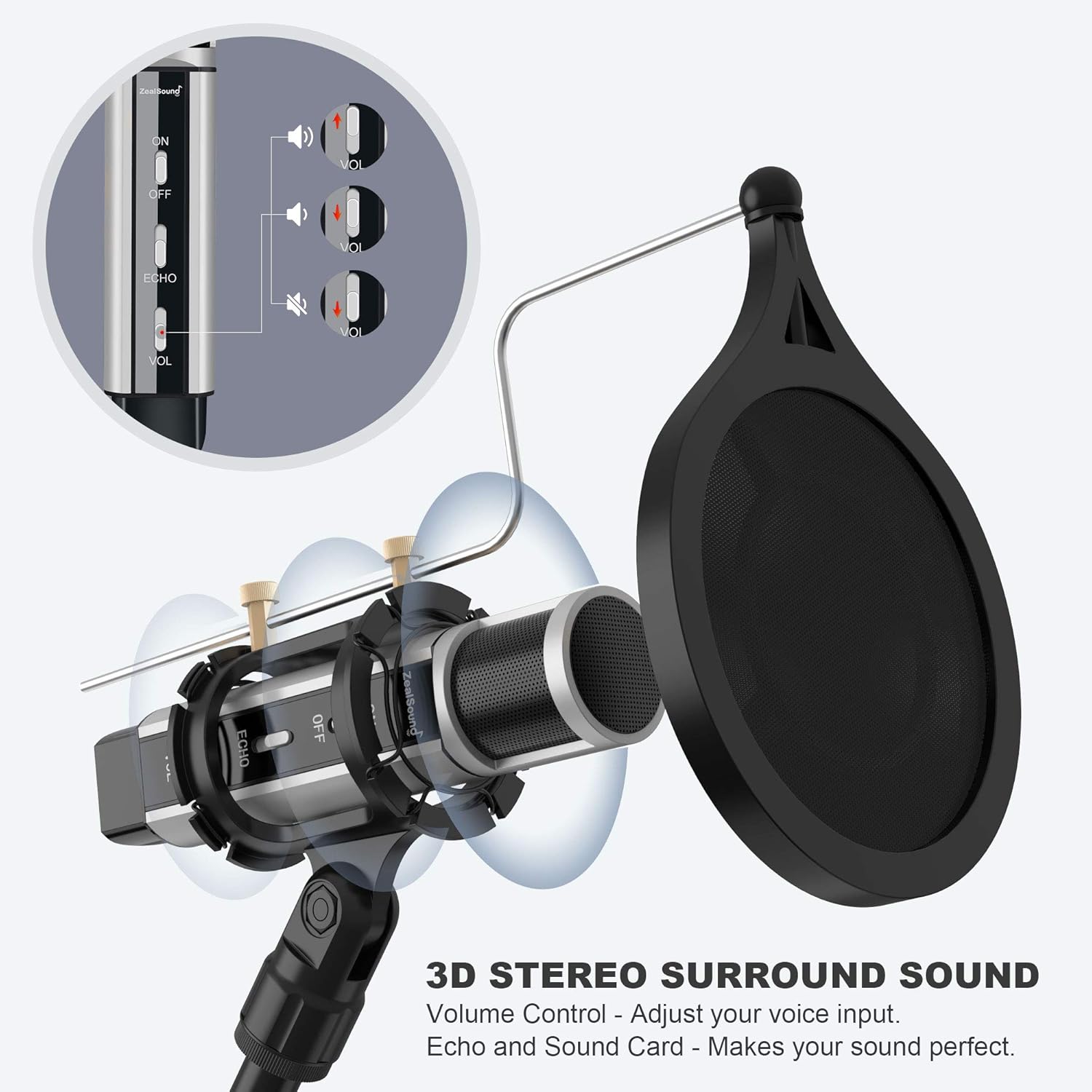 50% Off Discount ZealSound Microphone Bundle, Condenser USB Microphone Kit for Phone PC Mac Laptop w/Gooseneck Arm Stand, Shock Mount, Pop Filter for Recording, Podcasts, Streaming, YouTube ASMR Silver