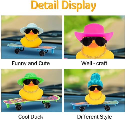 Miniatura 9 de wonuu Adorno de pato de goma para tablero de automóvil, decoración para tablero de automóvil, accesorios de decoración con mini sombrero, collar,