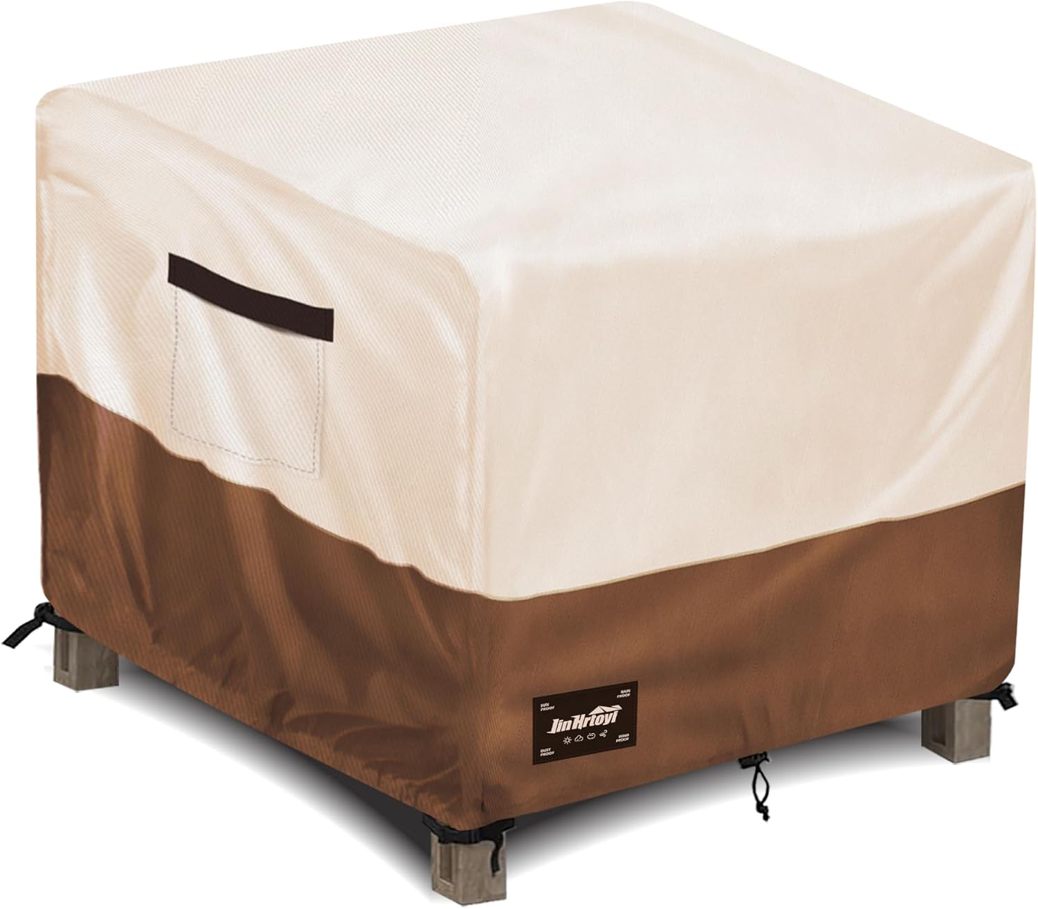 JinHrtoyi Patio Square Table Cover,21Wx21Dx18H Inches 100% Waterproof Heavy Duty Outdoor Coffee Table Cover,Beige&Brown Modern Style Outdoor Furniture Covers