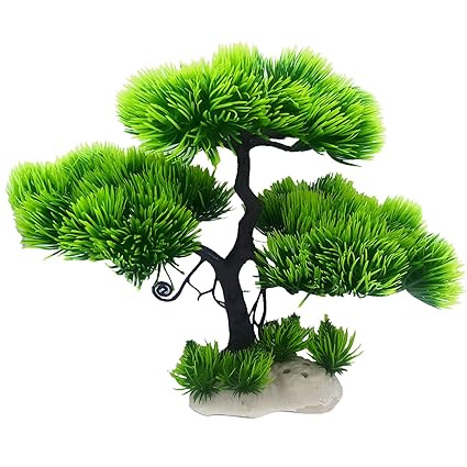 JAINSONS PET PRODUCTS Unique Shape Artificial Tree Plant Ornament for Aquarium Fish Tank Decoration (Green, 8.5 inch)