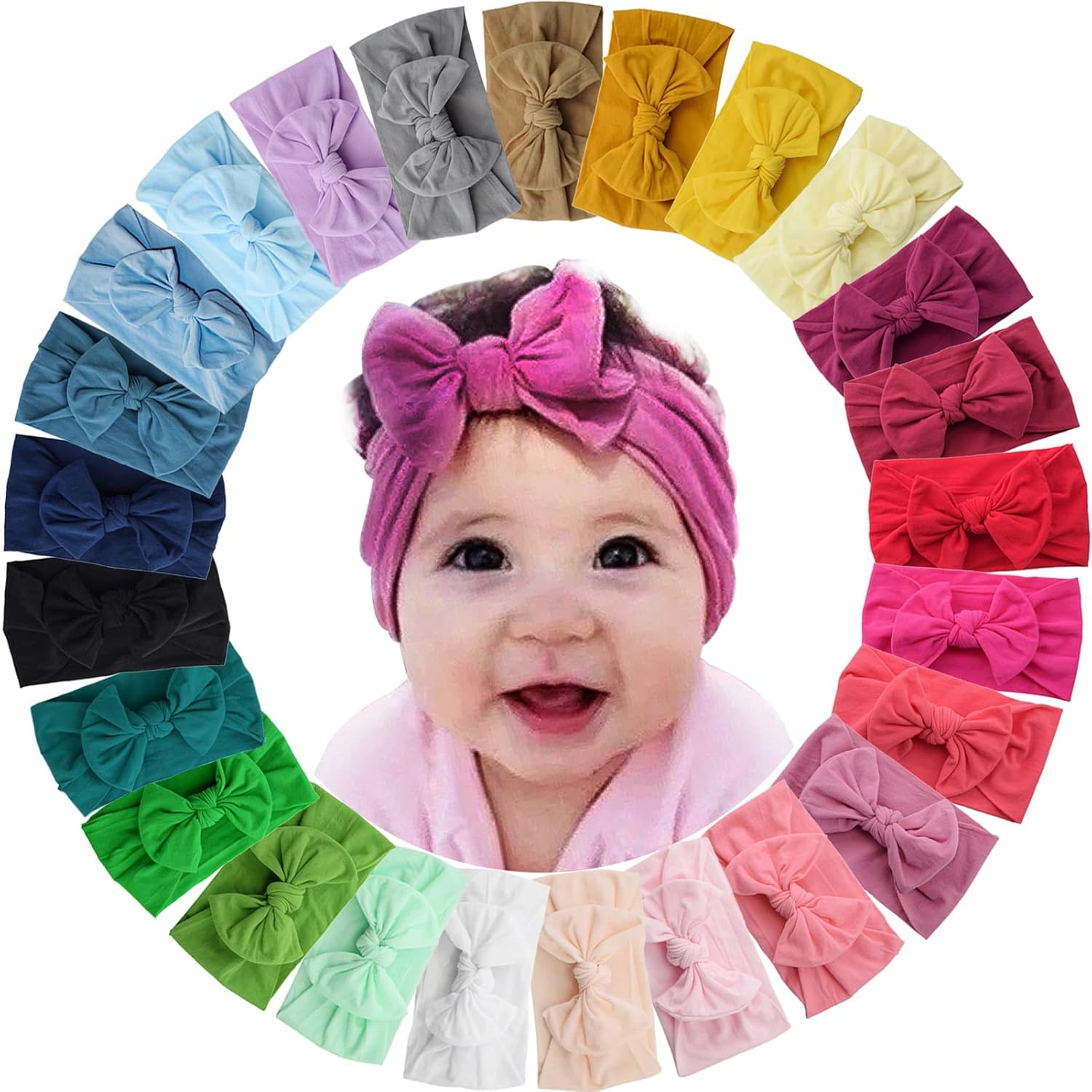 ALinmo 25PCS Baby Nylon Headbands Soft Hairbands Hair Bow Elastics for Baby Girls Newborn Infant Toddlers Kids
