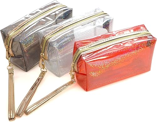 YunZh 3 bolsas de cosméticos impermeables, bolsa de aseo con cremallera transparente de PVC, bolsa de aseo portátil transparente, juego de bolsa de