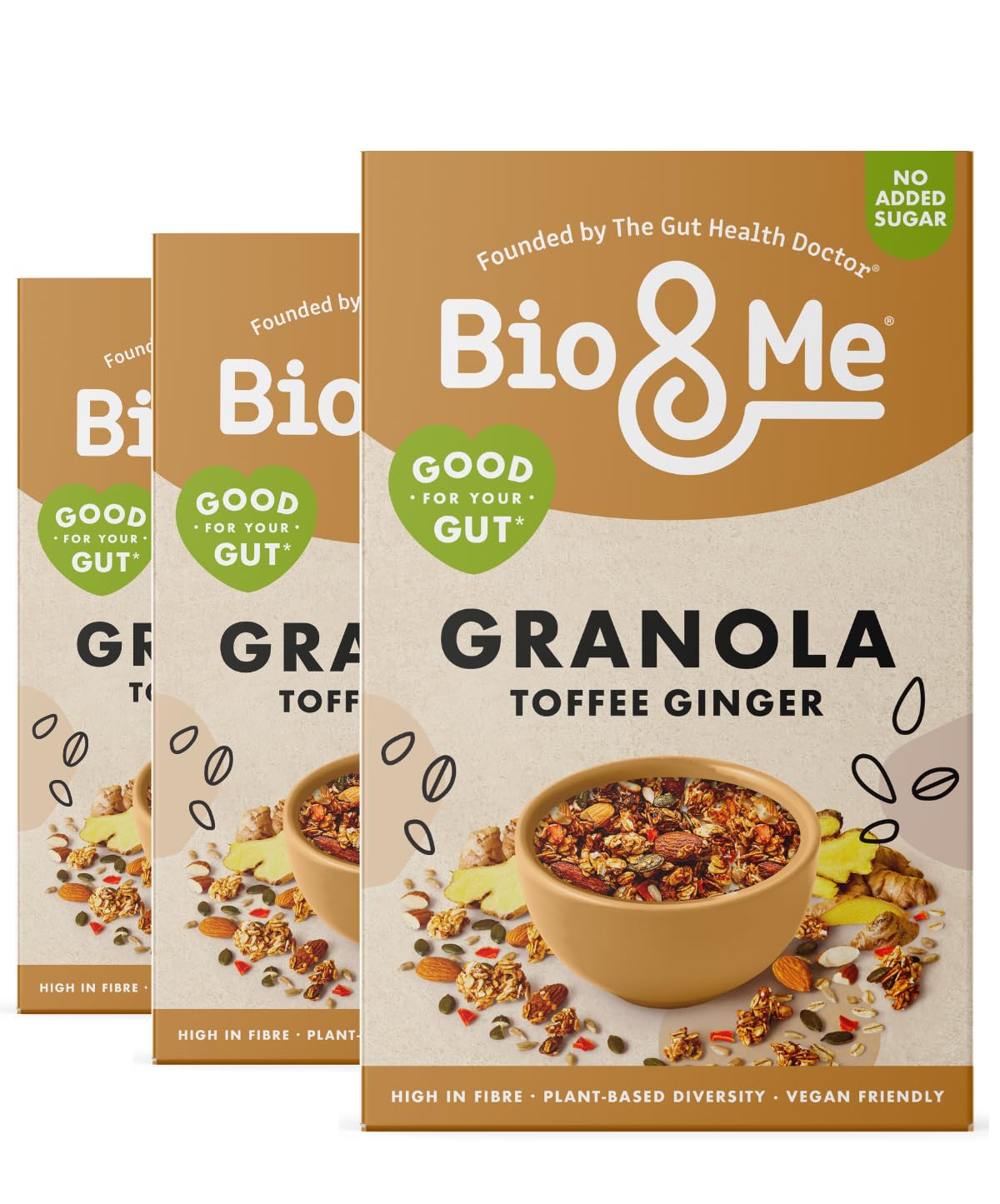 Bio&Me: Toffee Ginger Granola 3-Pack (3 x 360g) - High in protein and Fibre, Gut-Loving, Vegan, No Added Sugar
