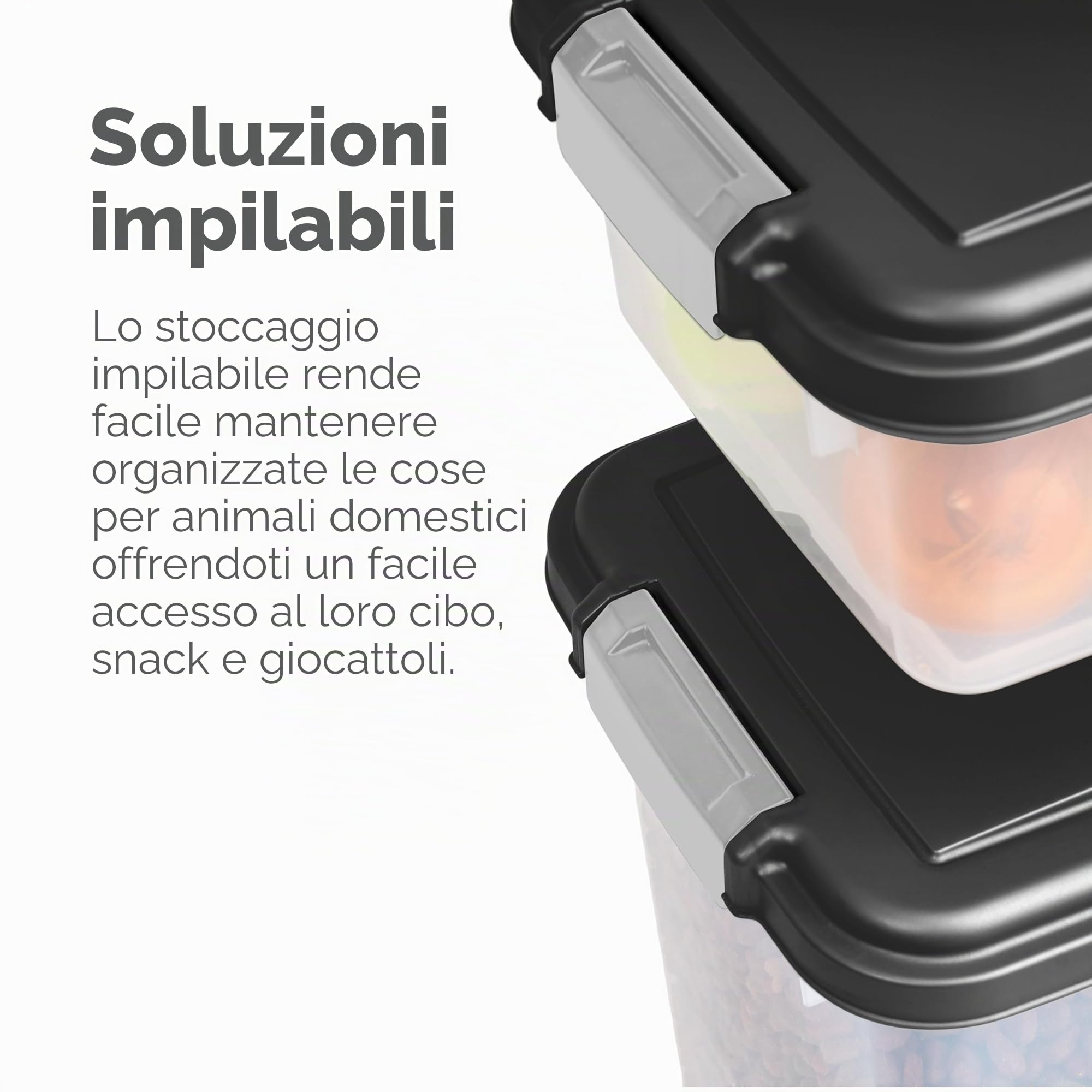 Iris Ohyama, Contenitore per Crocchette Ermetico, 30L+10L, Nero, Ermetici, Plastica, con Coperchio, Per Cibo per Gatti, Cani, Cibo secco, Crocchette, Dolci, MP-8&MP-1