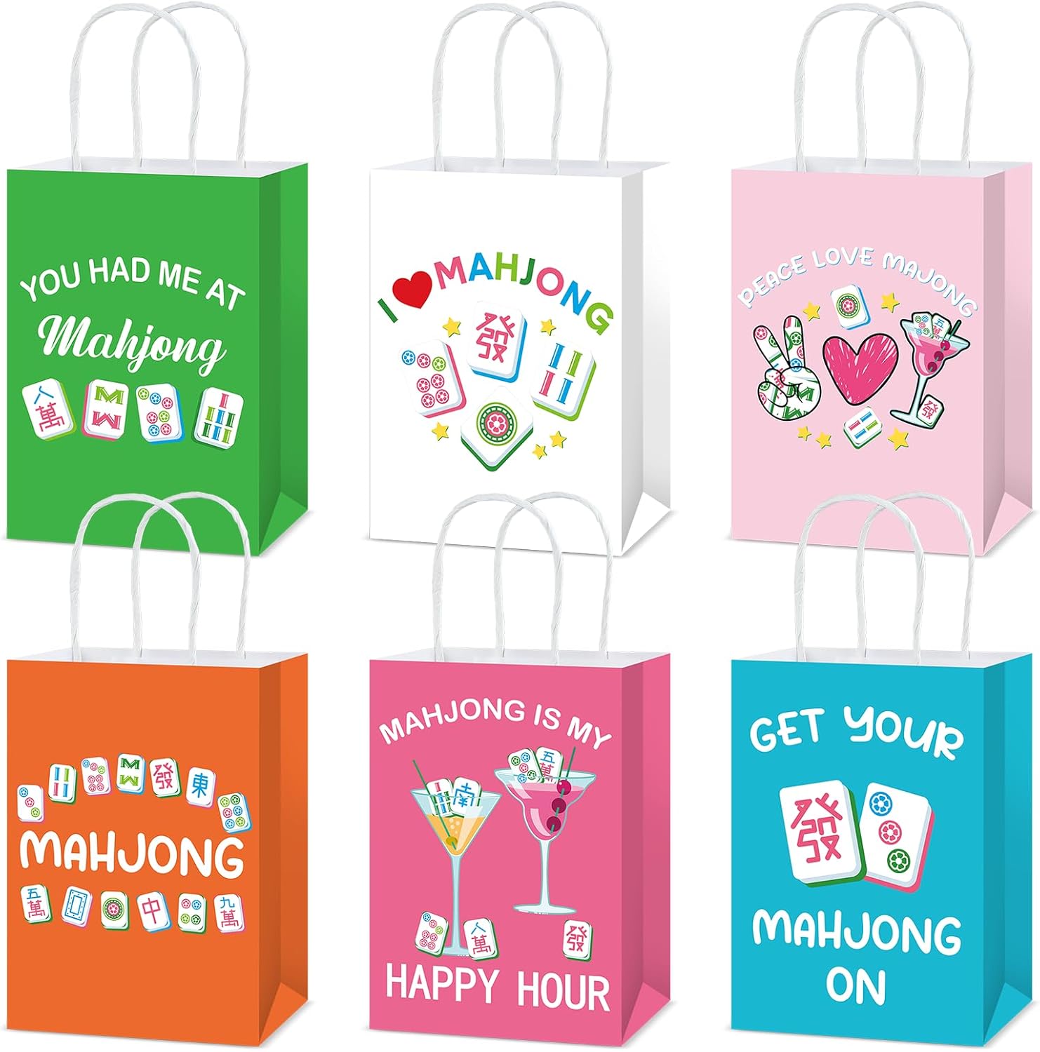 24 PCS Mahjong Party Decorations Gift Bags Set Multiple styles Mahjong Theme Wrapping Bags with Handles Goodie Candy Gift Paper Bag Favor Treat Bag for Women Men Game Night Birthday Party Supplies