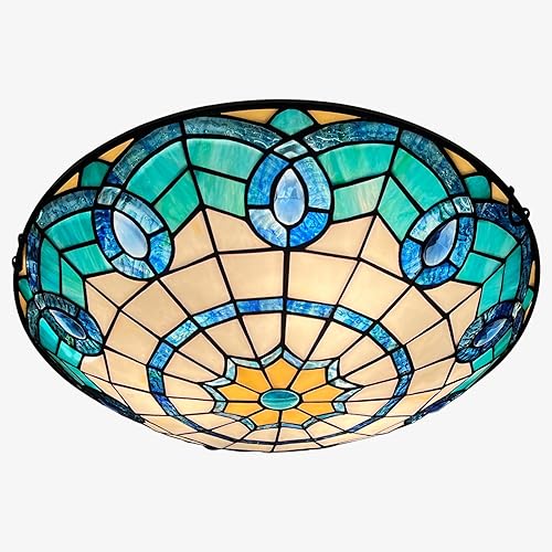 ARTZONE Tiffany - Lámpara de techo de vitral, 3 luces de techo de 16 pulgadas Tiffany de montaje empotrado para dormitorio, comedor, sala de estar, ARTZONE Tiffany - Lámpara de techo de vitral, 3 luces de techo de 16 pulgadas Tiffany de montaje empotrado para dormitorio, comedor, sala de estar,