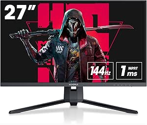 KOORUI 27 144Hz Gaming Monitor, WQHD Resolution (2560 x 1440), 1MS, Display Port &amp; 2X HDMI, Adaptive Sync, Black