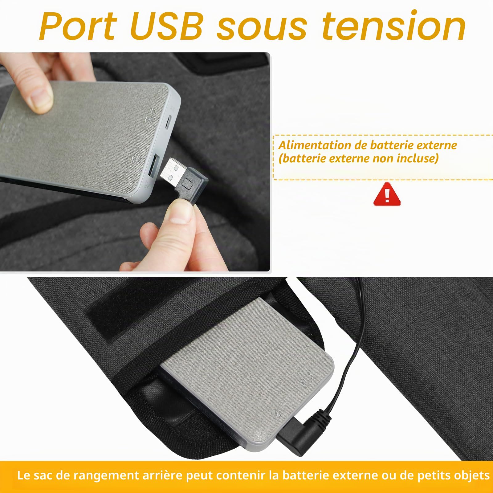 Coussin chauffant pour siège de stade sans fil rechargeable avec batterie USB 149F - Coussin chauffant portable pour le camping en plein air, la pêche - 3 réglages de chaleur (batterie externe non