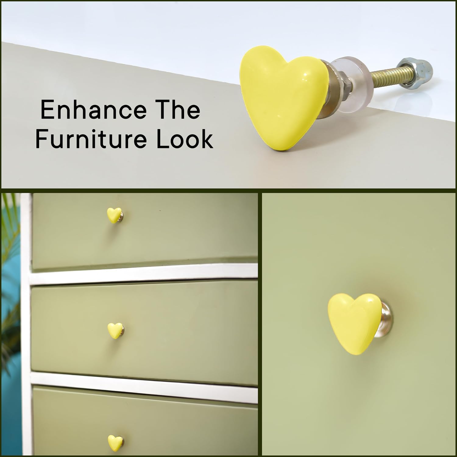 Indian Shelf 12 Piece Tiny Heart Ceramic Yellow Chic Drawer Handles Dresser Pulls Cabinet Knobs Modern Appeal