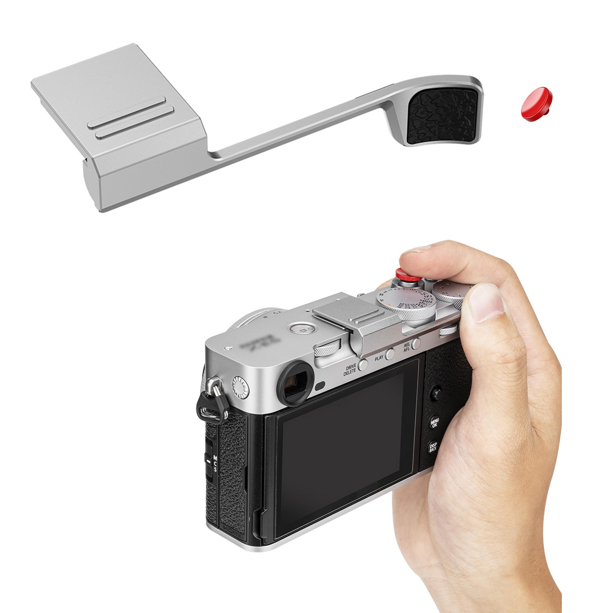 JJC Full-Coverage Metal Thumb Grip &amp; Shutter Button for Fuji X-E5, Silver