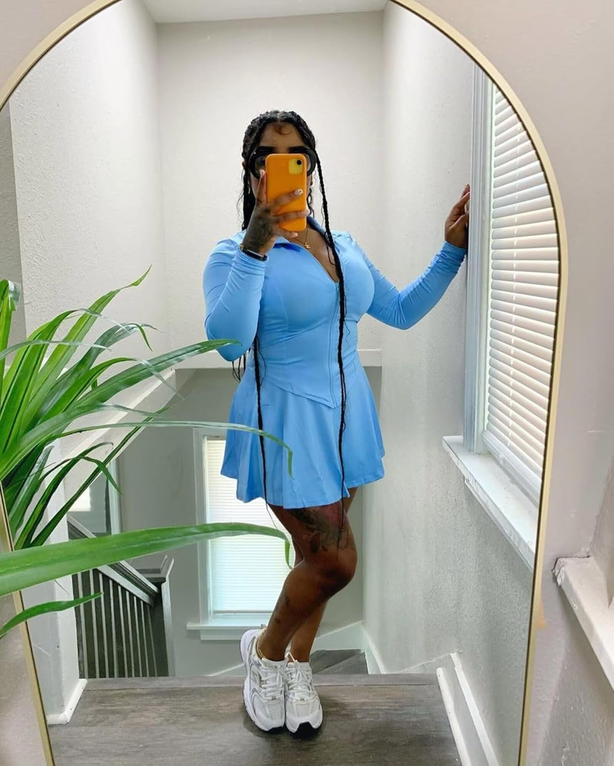 Adogirl Womens Sexy Flared Tennis Skirt Sets Slim Zip Up Jacket 2 Piece Outfits Athletic Matching Mini Dress with Shorts - Image 5