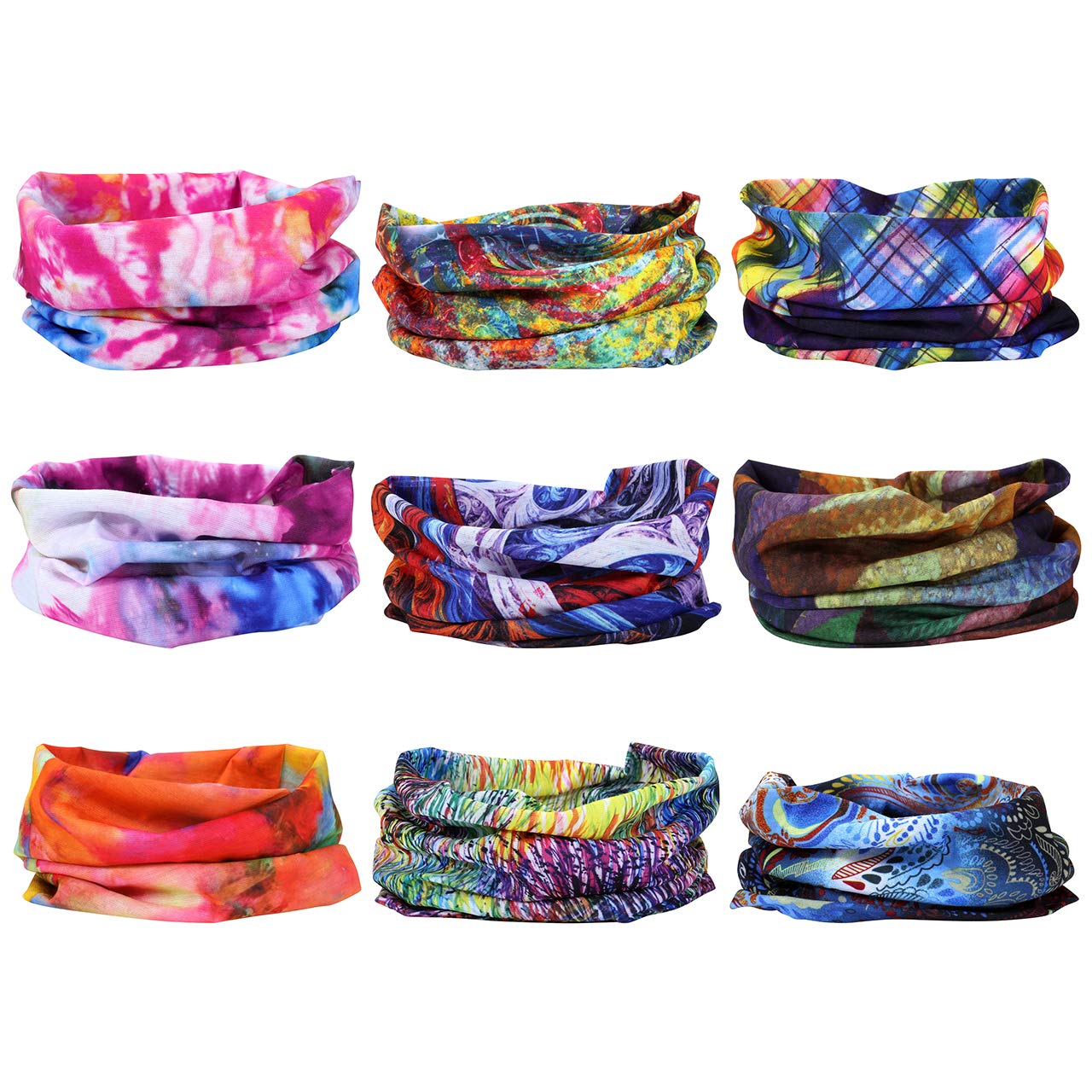 Pack of 9 Women's Men's Children's Multifunctional Scarf / Balaclava / Neckerchief / Tube Scarf for Motorcycle Bicycle in Many Colours