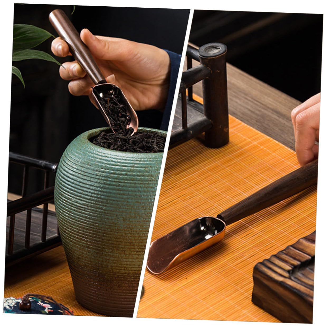 BESTonZON Cucharas para Té de Té Portátil Mango de Ébano Accesorio para Condimentos Especias Azúcar Leche Fácil de Limpiar