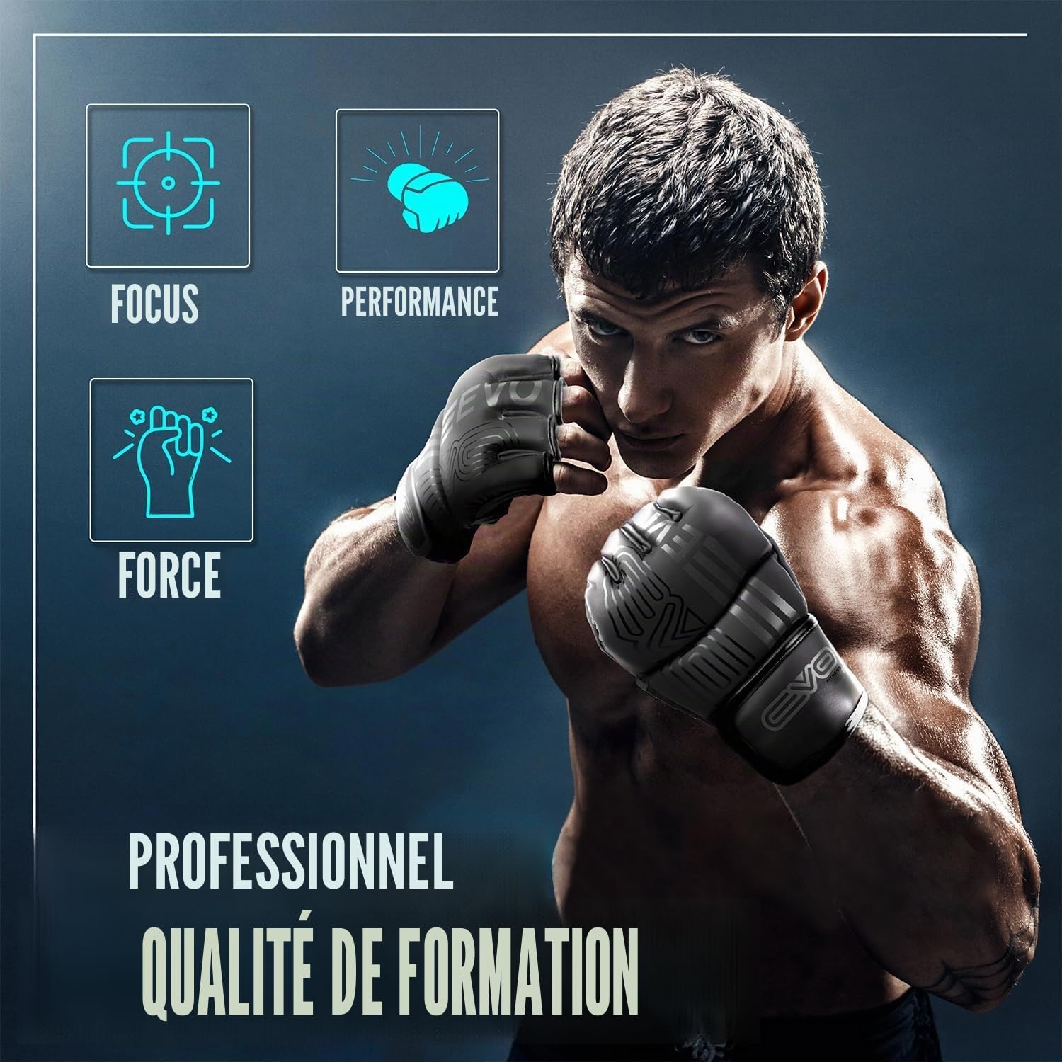 EVO Fitness Gants MMA Mitaines d'arts Gants de Boxe Homme Femme Grappling Gant MMA Sparring Muay Thai Cage Combat Boxe Boxing Gloves Gant de MMA Protection Taekwondo Gants Karate mitaine Boxe