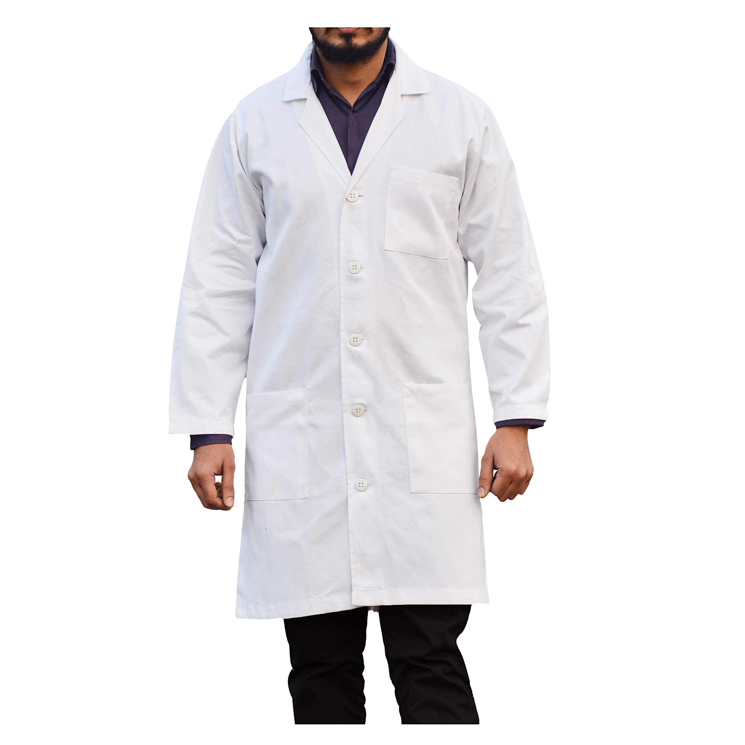 Premium Men's Lab Coat White | Multiple Pockets | Classic Fit | Cotton Polyester Medical Coat | Students Uniform Coat