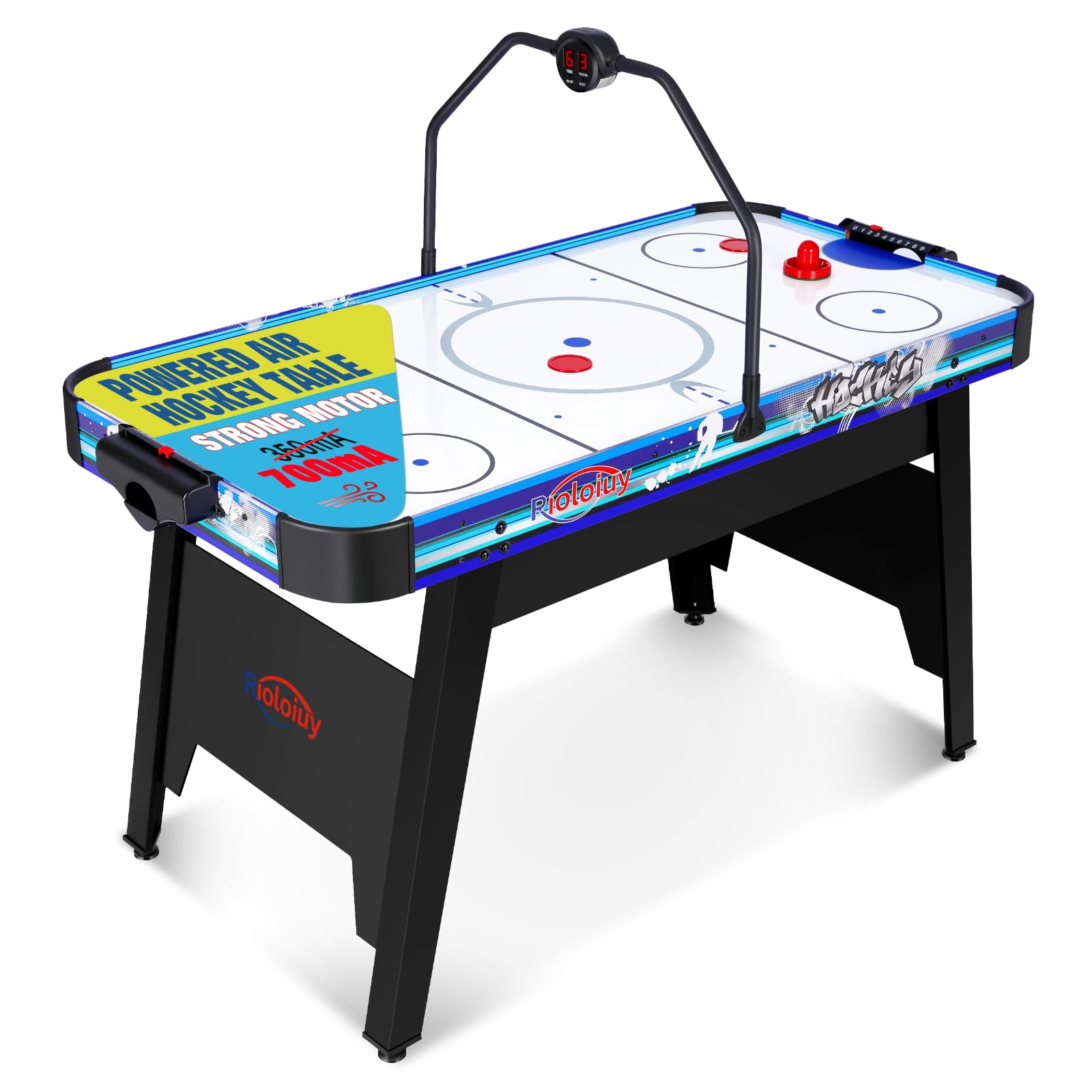 58" Air Hockey Table, Arcade Style with Powerful 700mA Motor, Accurate Digital LED Scoreboard on Overhead Gantry, Includes 2 Pucks and 2 Pushers