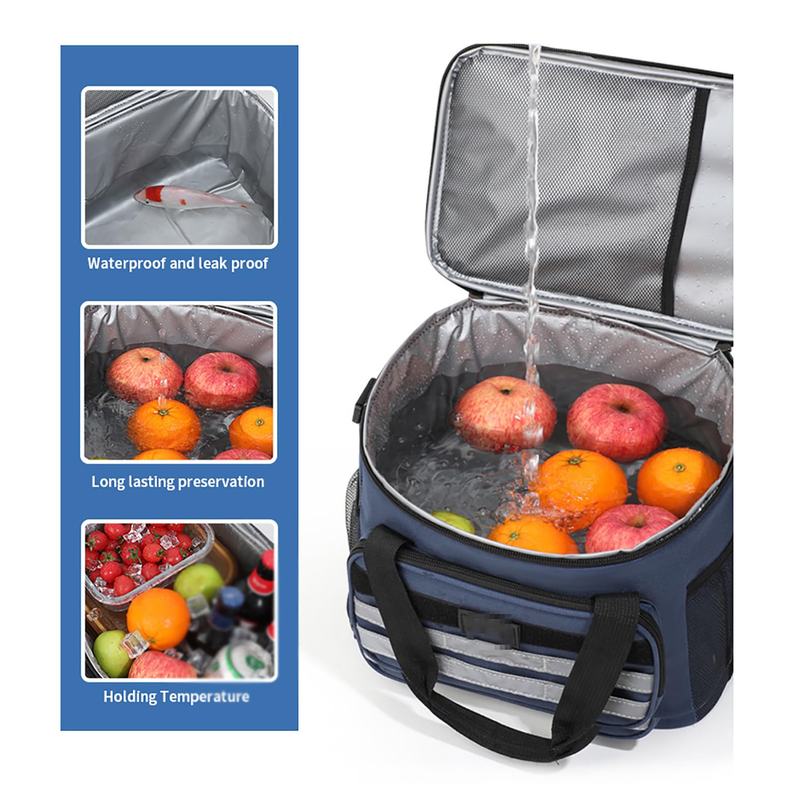 Bolsa IsotéRmica Plegable, Bolsa TéRmica Grande, Correa De Hombro Ajustable, Ideal Para La Oficina, El Trabajo, La Escuela, La Playa O Los Viajes.-Navy Blue