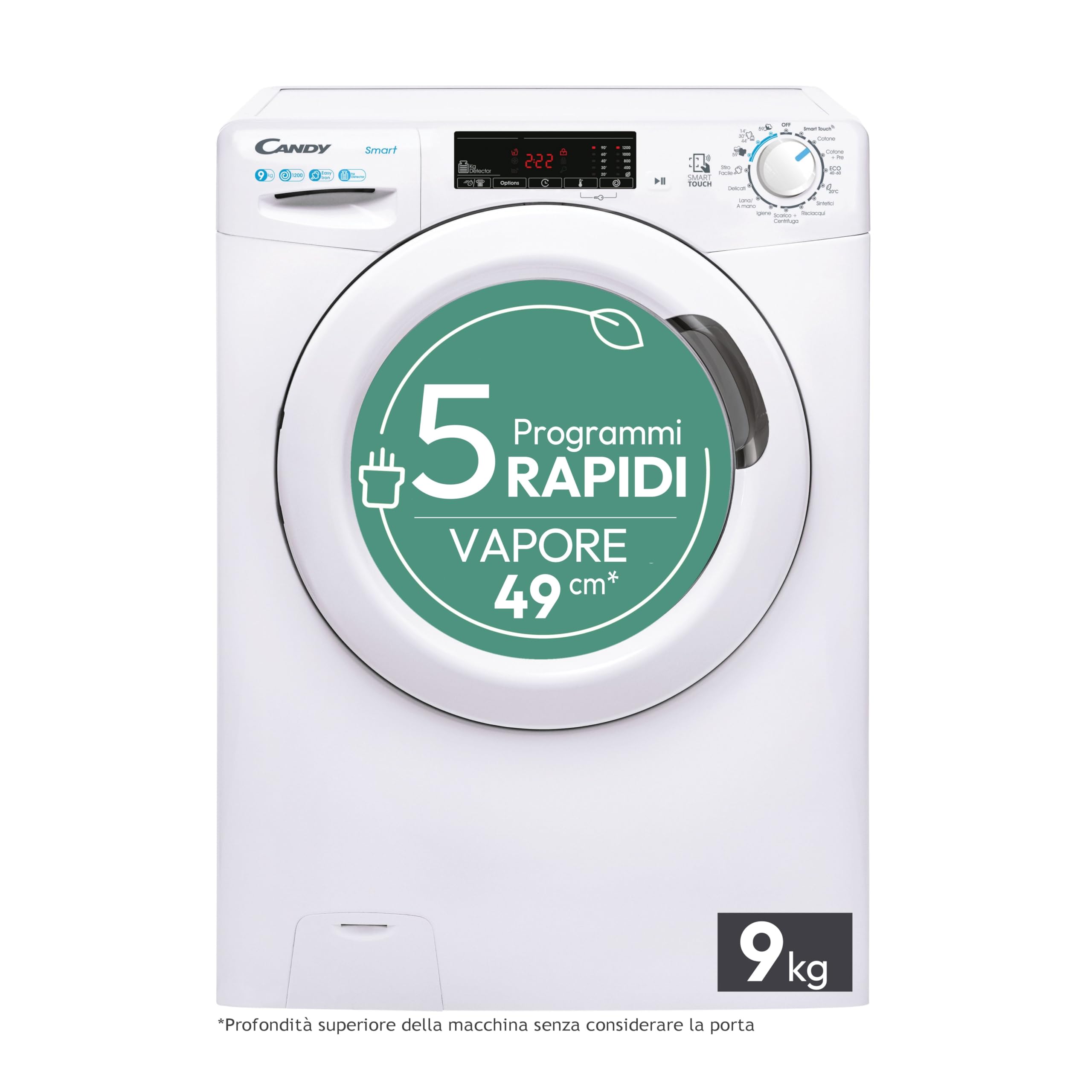 Candy Lavatrice 9 kg, Frontale, 1200 giri, NFC, 16 Programmi
