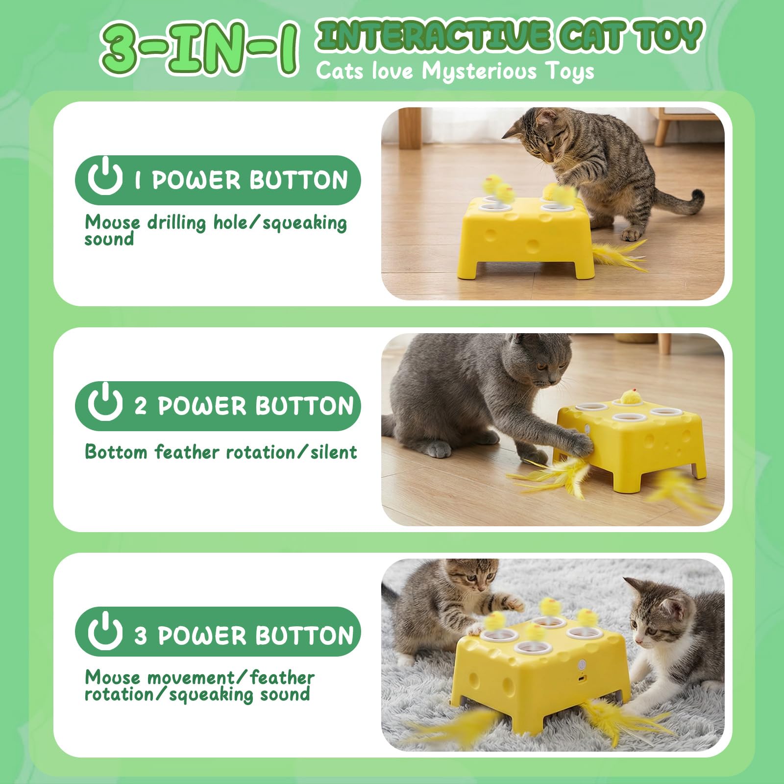 2-en-1 Giocattolo Interattivo per Gatti con 3 Modalità, Ricaricabile Giocattolo per Gatti Elettrico, Esercizio Automatico con Piuma, Giocattoli per Gatti, Regalo per Gatti