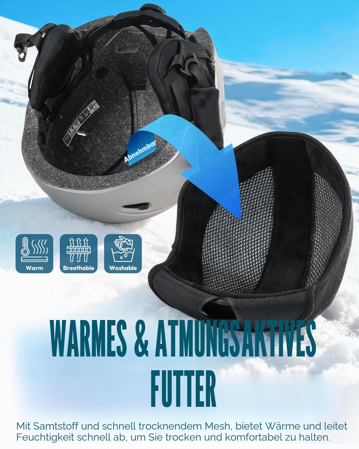 Skihelm für Herren und Damen, Verstellbarer Ski Helm mit 12 Belüftungsöffnungen, herausnehmbares Innenfutter & Ohrpolster, Leichter Snowboard Helm für Wintersport (Silber, L: 59-61 cm)